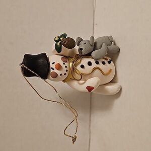 Vintage Polymer Clay Snowman with Puppy Ornament